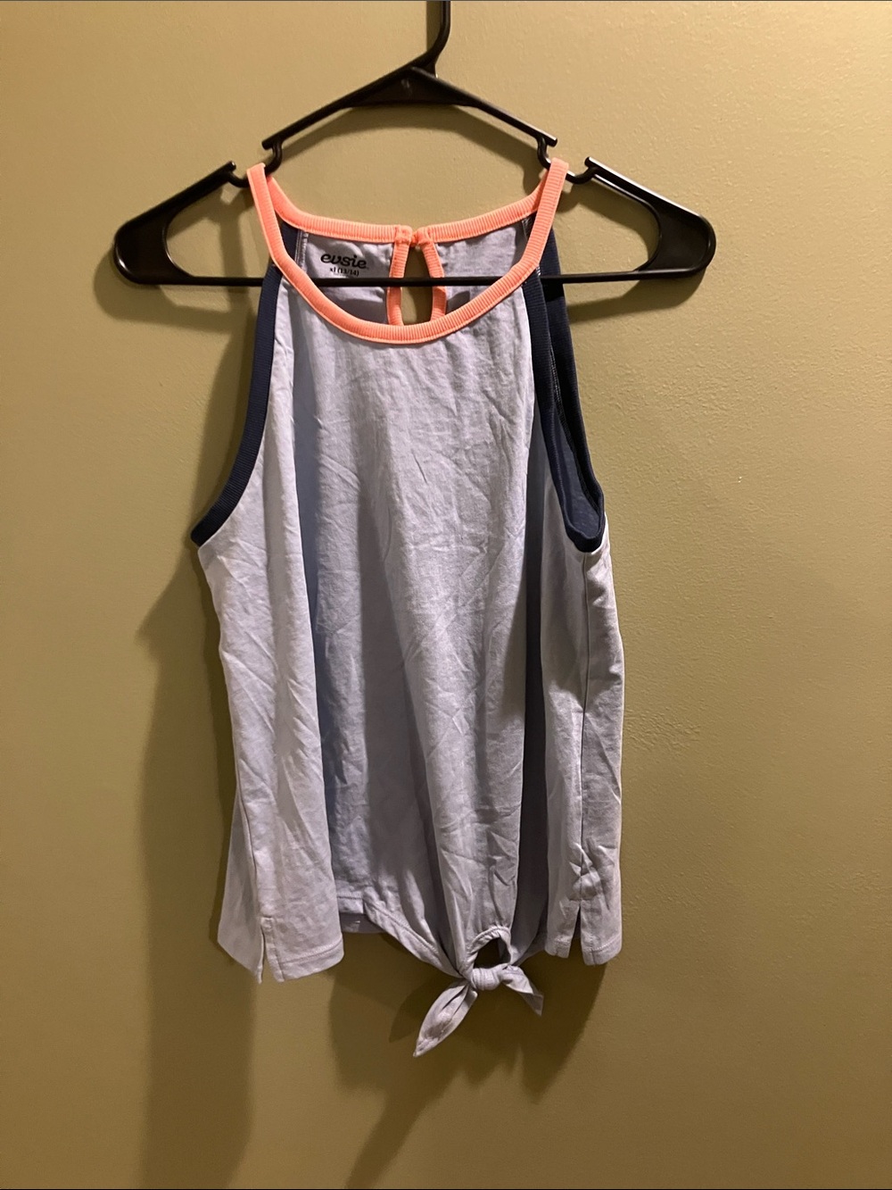 Cupio Light Blue Tank Top with Coral Neck Trim
